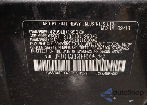 2014 Subaru Impreza 2.0I Premium from USA, damaged, VIN JF1GJAC64EH005282